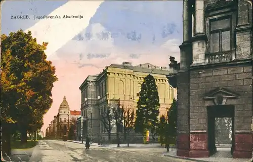 Postcard Zagreb Jugoslavenska Akademija - Straße 1926