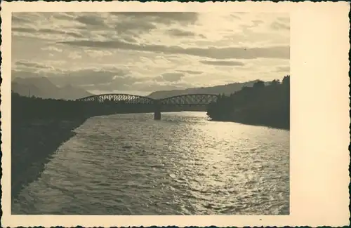 Ansichtskarte  Stimmungsbild Natur Fluss Brücke Abend-/Morgenstimmung 1940