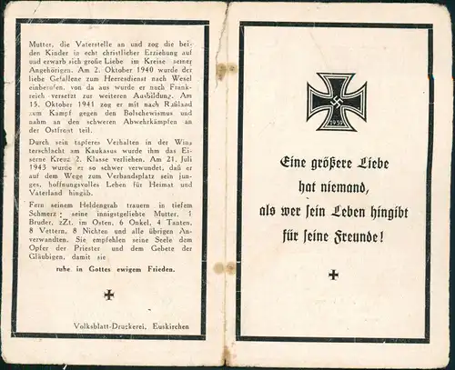 Todesanzeig Soldat 2. WK Volksblatt Euskirchen 1941