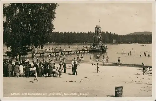 Neustädtel-Schneeberg (Erzgebirge) Filzteich, belebt - Strand - Turm 1932