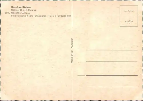 Ansichtskarte Oberstdorf (Allgäu) Bacchus-Stuben Freibergstraße 4 1978