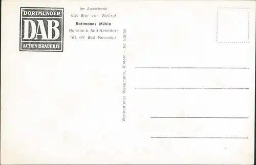 Ansichtskarte Horsten-Bad Nenndorf Rottmanns Mühle DAB Bier 4 Bild 1958