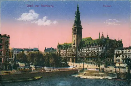 Ansichtskarte Hamburg Rathaus - Rathausplatz 1914