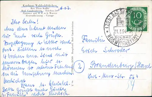 Ansichtskarte Bad Gandersheim Kurhaus Waldschlößchen 1954