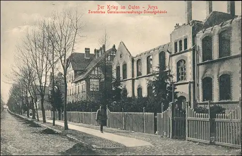 Postcard Arys Orzysz Zerstörtes Garnisonverwaltungs-Dienstgebäude 1916