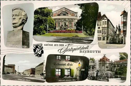 Bayreuth Mehrbild-AK Festspielhaus, Künstler-Kneipe Eule uvm. 1967