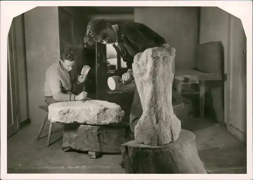 Ansichtskarte Hannover ARBEIT AM STEIN OBERKLASSEN Waldorfschule 1950