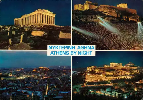 Athen Αθήνα Stadtteilansichten 4 Photos by night, Akropolis u.a. 1985