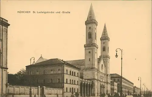 Ansichtskarte München Ludwigstraße Ludwigskirche Strassen Partie 1910