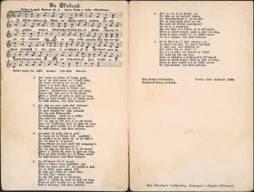 Liedkarten Erzgebirge (Anton Günther) Klappkart Da Ufnbank 1912 Erzgebirge, Anton Günther Gottesgab: