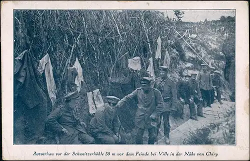 Astverbau im Schützengraben Schweitzerhöhle bei Ville Chiry 1916