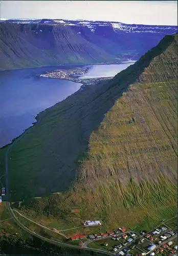 Island  Iceland Aerial view over the West Fjords   Hnífsdalur, Eyrarfjall 2000