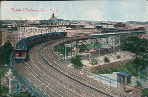 Postcard New York City Elevated Railway, Zug Hochbahn Eisenbahn 1910