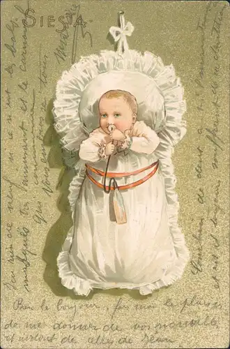 Ansichtskarte  Baby Kleinkind mit Nuckel "SIESTA" 1900 Prägekarte