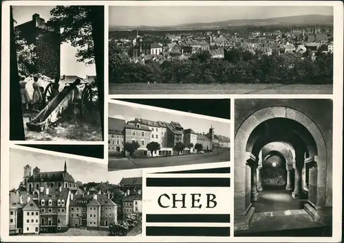 Postcard Eger Cheb Mehrbild-AK mit 5 Echtfoto-Ansichten 1960