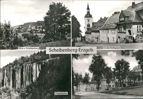 Scheibenberg (Erzgebirge) Totale, Kiechgasse, Markt, Orgelpfeifen 1985