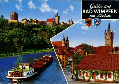 Bad Wimpfen Neckar Schiff Frachtschiff passiert Bad Wimpfen 1970