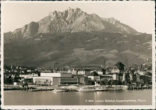 Luzern Lucerna Panorama-Ansicht mit Schiffen am Schiffs-Bahnhof 1935