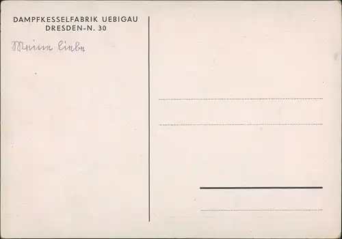 Übigau-Dresden Dampfkesselfabrik Künstlerkarte 1. Lokomotive 1920