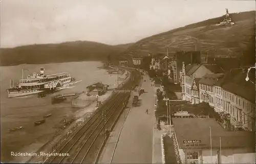 Rüdesheim (Rhein) Rheinstraße Rhein Schiff Dampfer Rheindampfer 1929