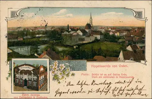 Hoyerswerda  Stadt von Osten, Elektrische Zentrale 2 Bild Oberlausitz 1915