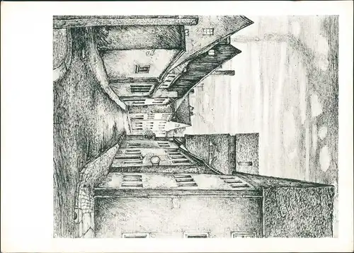 Freiberg (Sachsen) Gerbergasse Färbergasse FEDERZEICHNUNG HELMUT RUDOLPH 1967