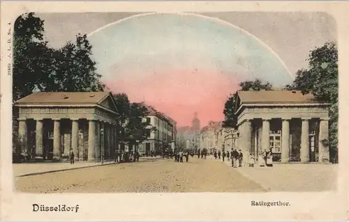 Düsseldorf Straßen Partie am Ratinger Tor Ratingerthor colorierte AK 1902