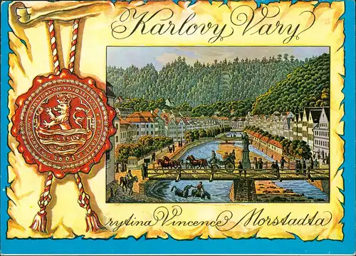 Postcard Karlsbad Karlovy Vary Historische Ansicht mit Siegel Motiv 1980