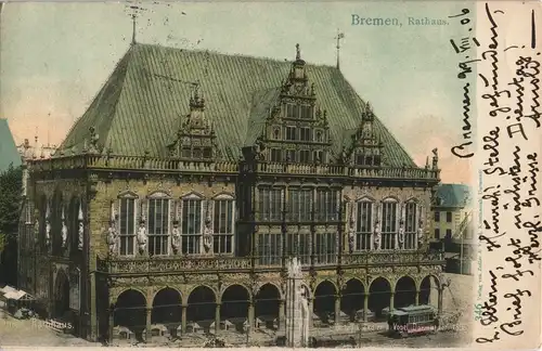 Ansichtskarte Bremen Rathaus, Straßenbahn - coloriert 1906