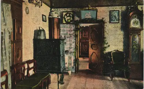 Hallig Hooge Königspesel Zimmer Innenansicht, color Ansicht 1910