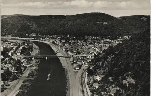 Ansichtskarte Eberbach Luftaufnahme Neckar Partie vom Flugzeug aus 1966