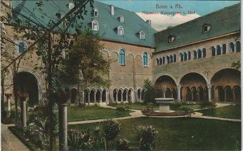 Bonn Münsterkirche Münster Kreuzgang u. Hof color Ansicht 1910