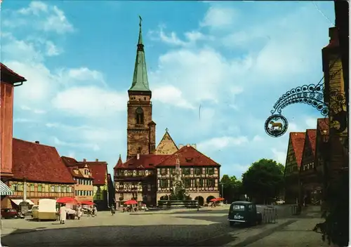 Ansichtskarte Schwabach Königsplatz, Markttreiben 1974