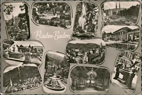 Ansichtskarte Baden-Baden Mehrbild-AK mit div. Orten & Stadt-Plätzen 1957