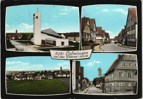 Sielmingen-Filderstadt Mehrbild-AK Ortsansichten Kirche Straßen Fernansicht 1973