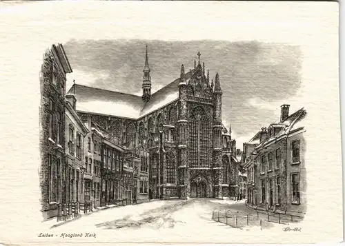 Postkaart Leiden Leyden Hoogland Kerk Künstlerkarte Art Design 1970