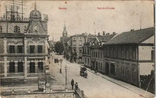 Ansichtskarte Borna Bahnhofstraße gel. Bahnpost 1909