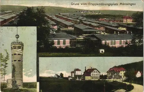 Münsingen (Württemberg) Truppenübungsplatz Mehrbild-AK mit Barracken,   1913