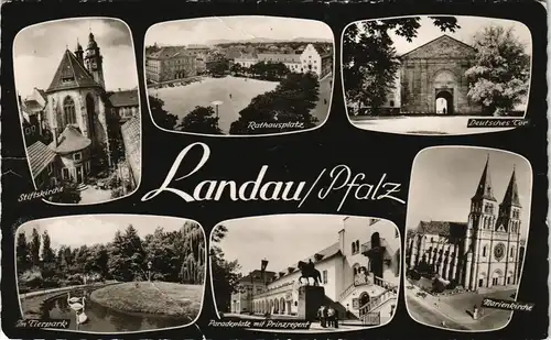 Landau in der Pfalz Mehrbild-AK mit Kirche, Deutsches Tor, Tierpark uvm. 1960