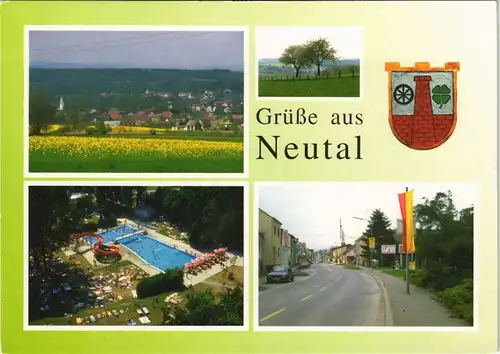 Ansichtskarte Neutal Mehrbild-AK Panorana, Freibad, Strasse, Wappen 1980