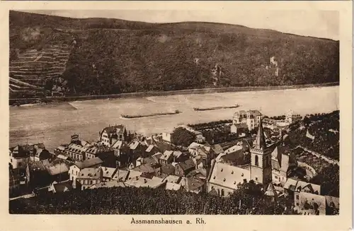 Assmannshausen am Rhein-Rüdesheim (Rhein) Panorama-Ansicht Blick zum Rhein 1920