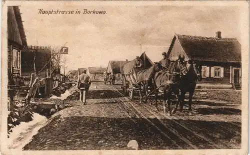 Borkowo (Kolno) Borkowo (podlaskie) Hauptstraße WK1 Pferdegespann 1916