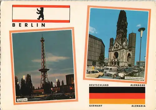 Charlottenburg-Berlin Mehrbild-AK Funkturm, Gedächniskirche,  Flagge 1970