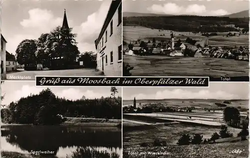 Ansichtskarte Moosbach (Oberpfalz) 4 Bild: Markt, Total, Sperweiher 1959
