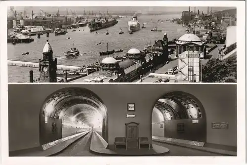 Ansichtskarte Hamburg 2 Bild Hafen und Tunnel 1940