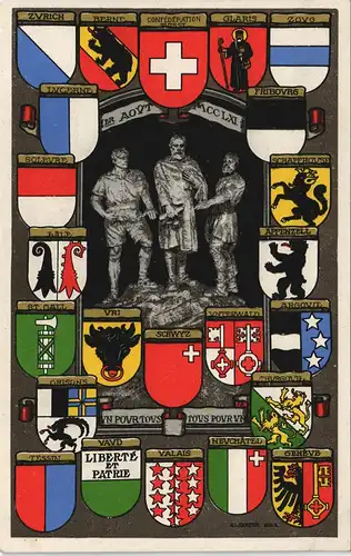 Ansichtskarte .Schweiz Schweiz Kantone Embleme, Flaggen 1920