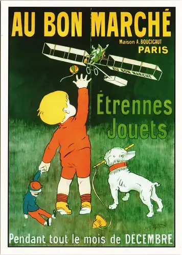 Sammelkarte  Flugwesen Flugzeug Illustration mit Kind u. Hund (Paris) 1980