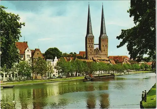 Ansichtskarte Lübeck Partie an der Obertrave mit Dom 1968