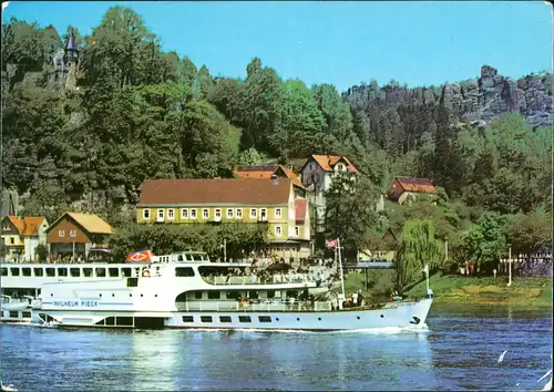 Ansichtskarte Rathen Feldkopfmassiv mit Fähre Wilhelm-Pieck 1972