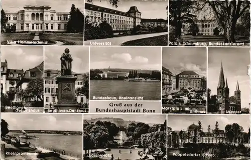 Bonn Mehrbild-AK mit Villa Hammerschmidt, Uni, Bundeshaus uvm. 1960